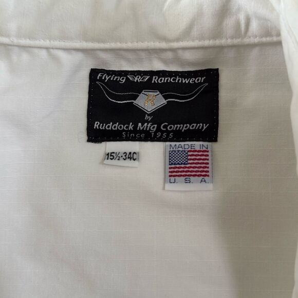 Flying R Ranchwear Ruddock LS Pearl Snap 15 1/2 34C Made USA White - Picture 2 of 9
